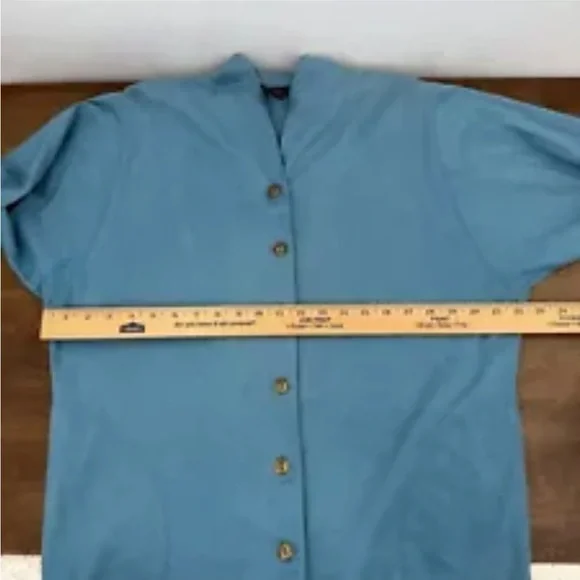 Vintage Mishi 100% Cotton Teal Long Lightweight Cardigan Sweater Pockets Medium - Picture 4 of 13